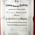 Lietuvių literatūros draugijos Tilžėje nario-korespondento pažymėjimas, išduotas A. Baranauskui 1880 m.