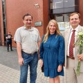 Kultūrinės veiklos kolegos Tomas Baranauskas, Kristina Kiaušaitė ir Antanas Verbickas.