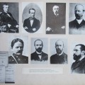 A. Baranausko kalbiniai darbai ir kalbininkai, su kuriais bendravo: viršuje iš kairės prof. F. Kuršaitis, J. Grotas, E. Veberis, prof. J. Karlovičius; apačioje J. Kuznecovas, prof. J. Boduenas de Kurtenė, J. Jablonskis, prof. A. Šleicheris.