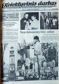 Rinkimų dienos laikraščio „Kolektyvinis darbas“ pirmasis puslapis.