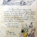 Dailininkų iš Vokietijos įrašas, papuoštas piešiniais, 1929 m. rugsėjo 27 d.
